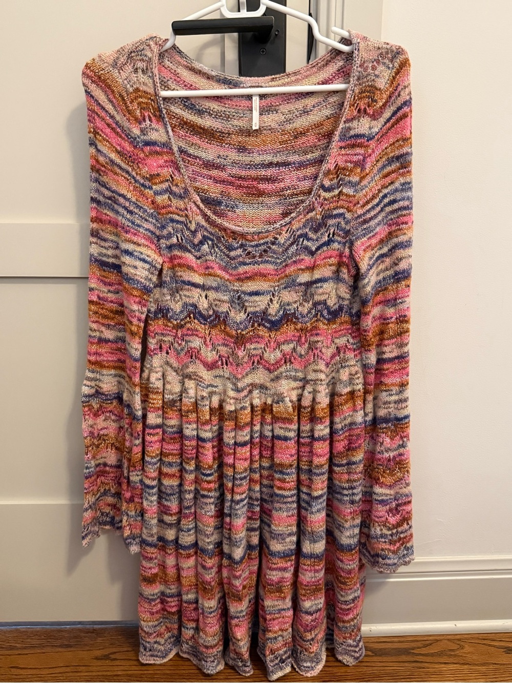 Free People Pink Multi-Stripe Scoop-Neck Long Sleeve Dress - Picture 4 of 6